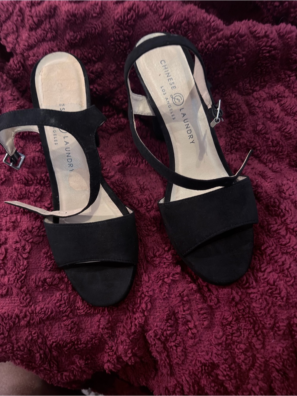 Chinese Laundry Black Suede Platform Block Heel Sandals